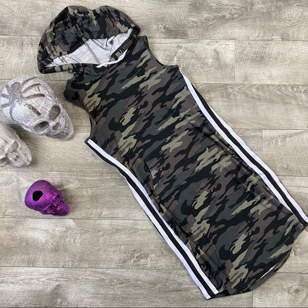4FOR25 Army green camo camouflage hood butter soft dress